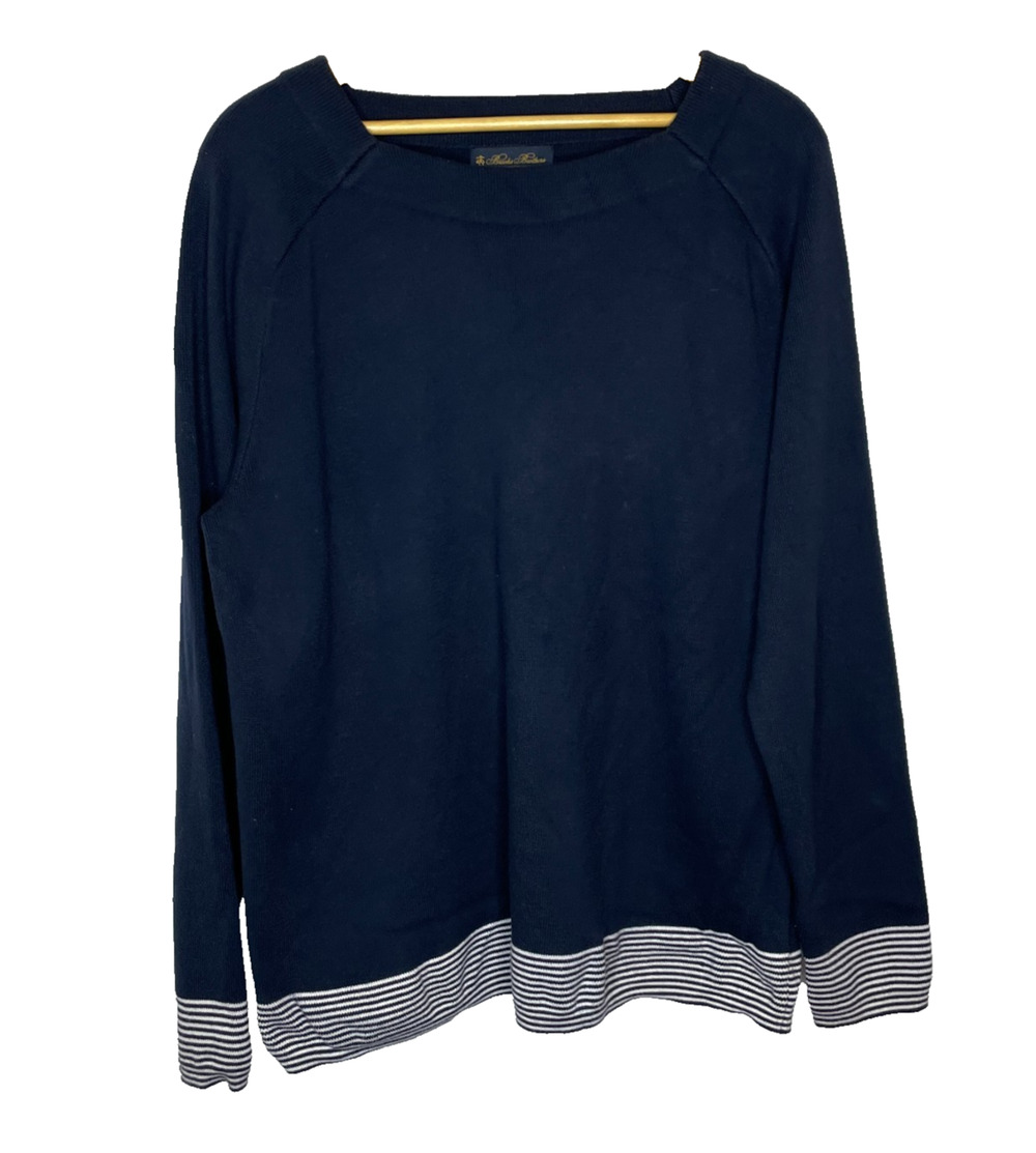Women's XL Brooks Brothers Navy Blue Stripe Square Neck Pullover Sweater